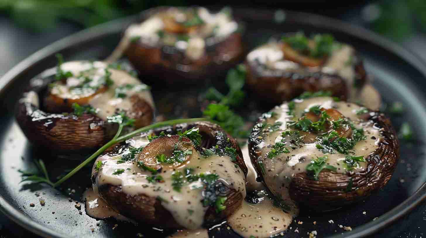 Roasted Cap Mushrooms with Herb Cream Sauce