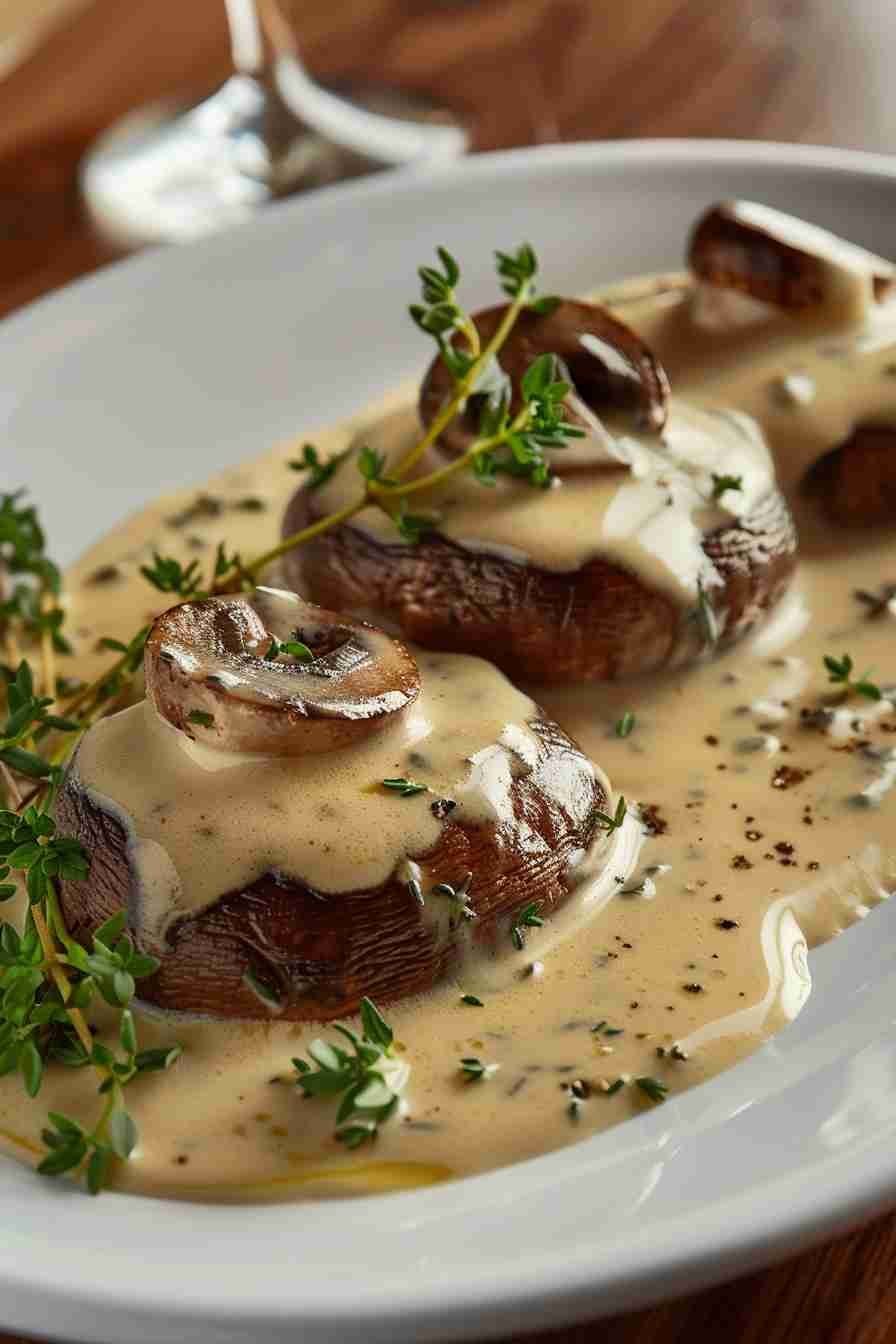 Roasted Cap Mushrooms with Herb Cream Sauce