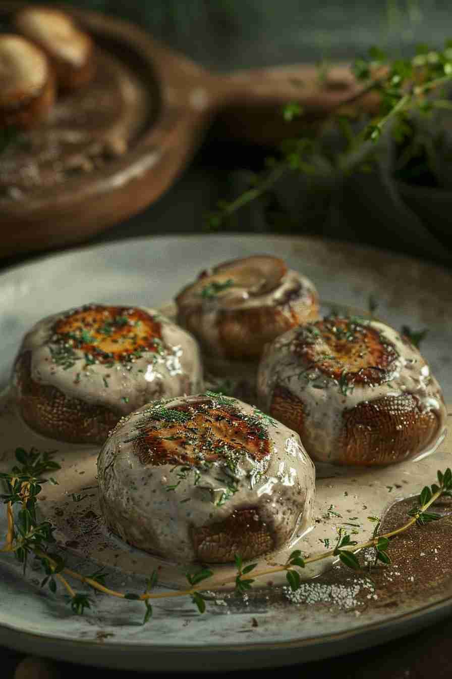 Roasted Cap Mushrooms with Herb Cream Sauce