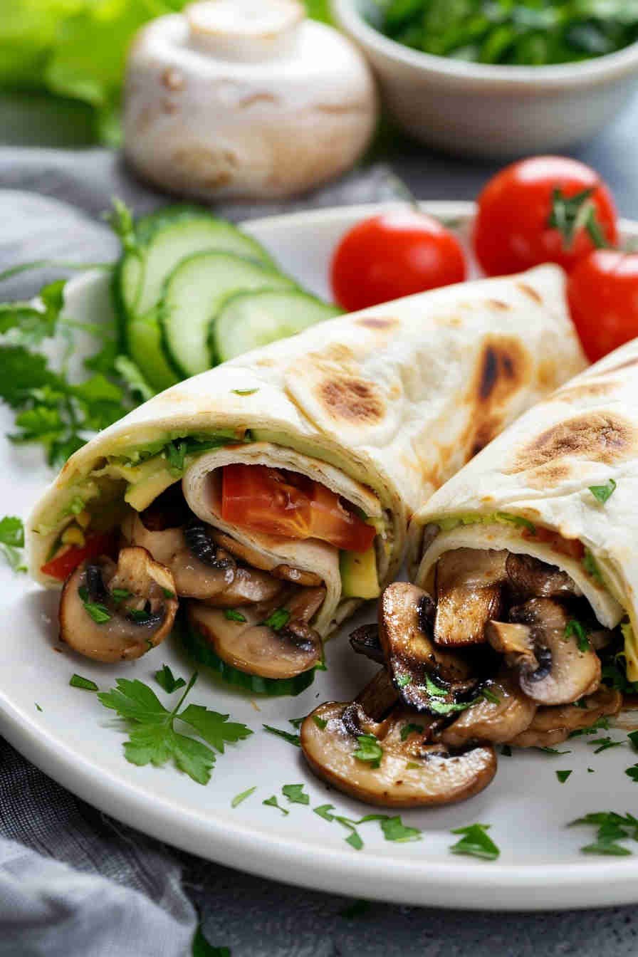 Roasted Mushroom and Avocado Wrap