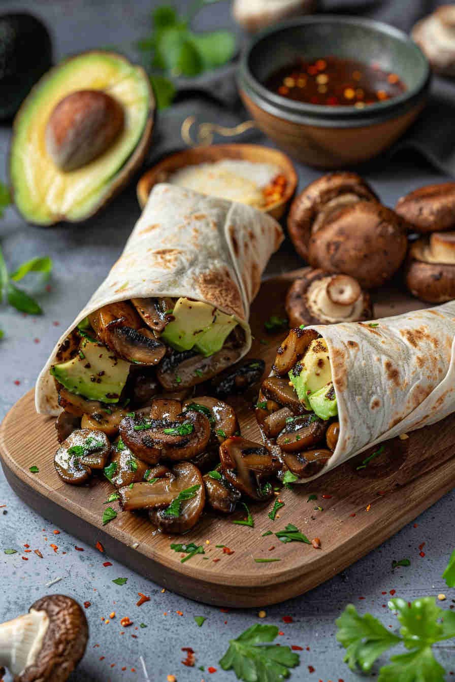 Roasted Mushroom and Avocado Wrap
