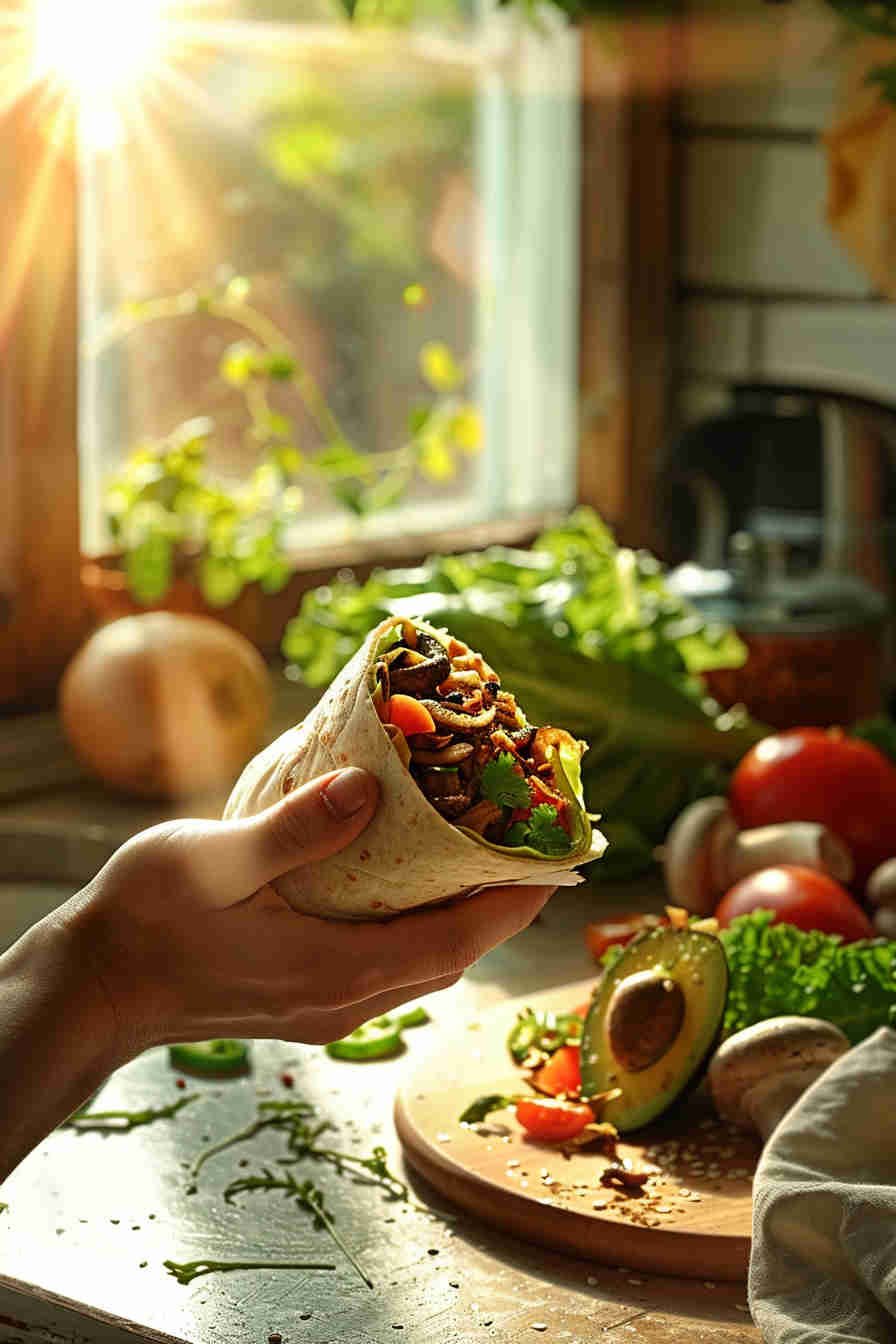Roasted Mushroom and Avocado Wrap