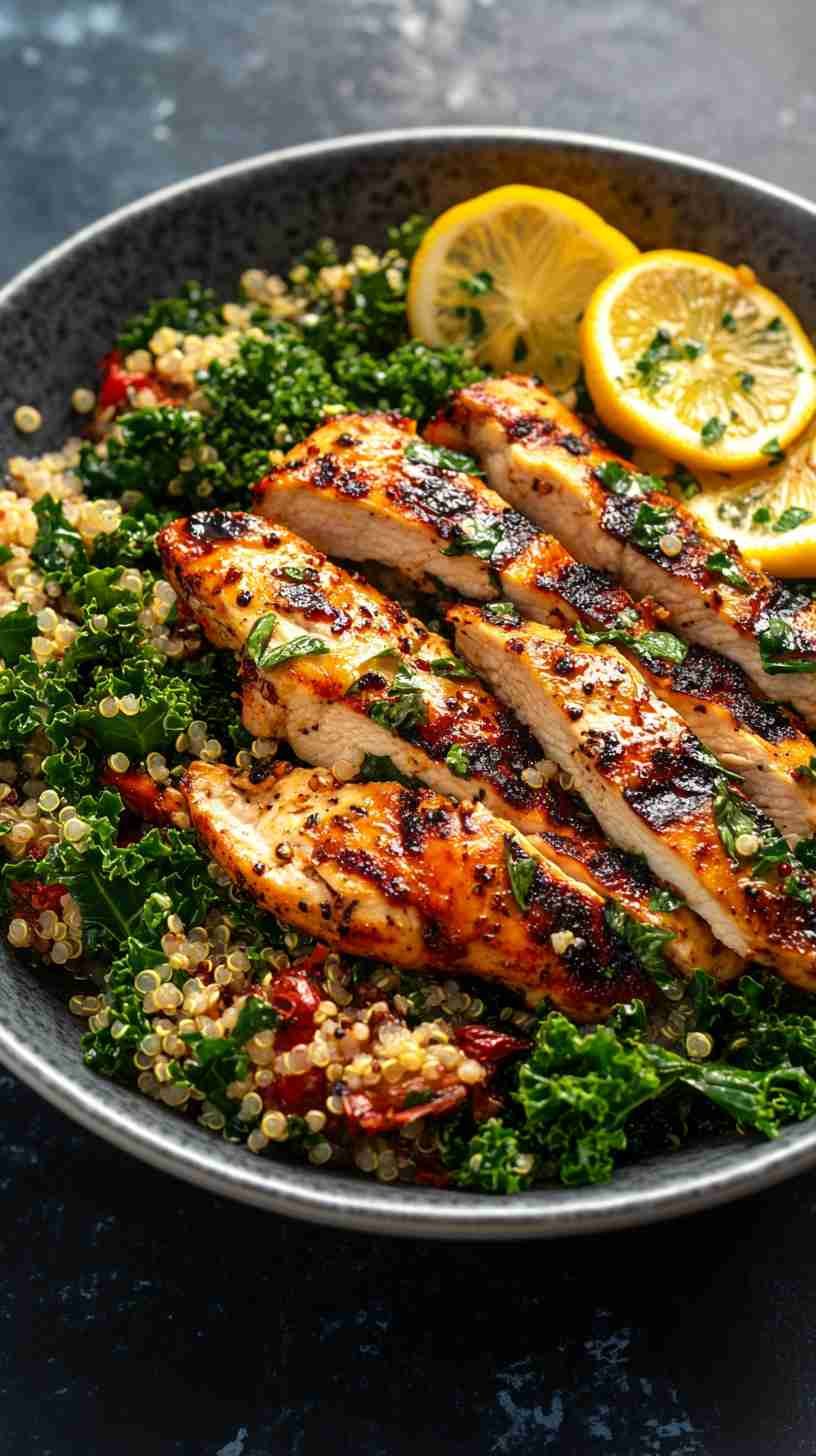 Sautéed Kale and Quinoa with Lemon Garlic Chicken