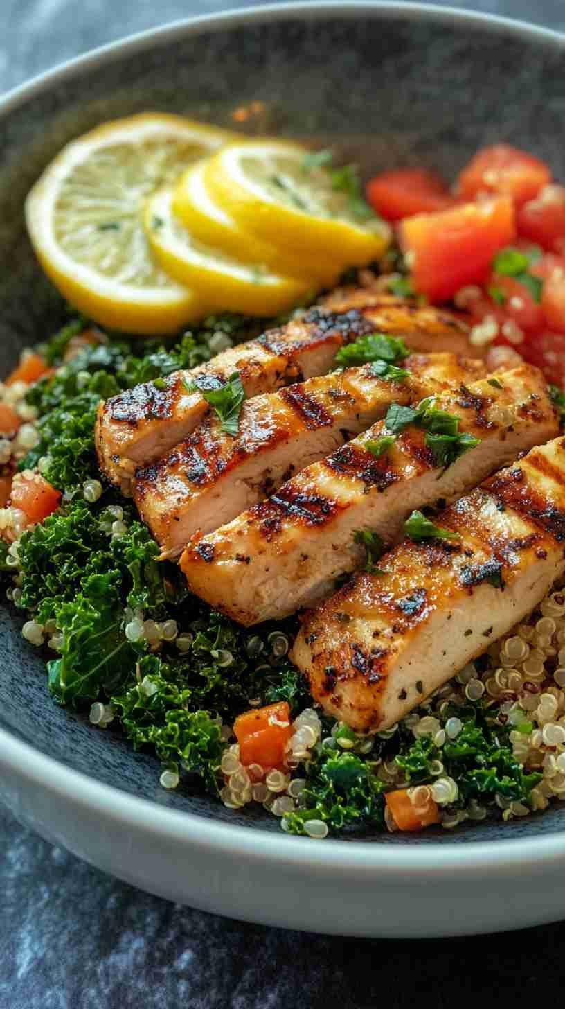 Sautéed Kale and Quinoa with Lemon Garlic Chicken