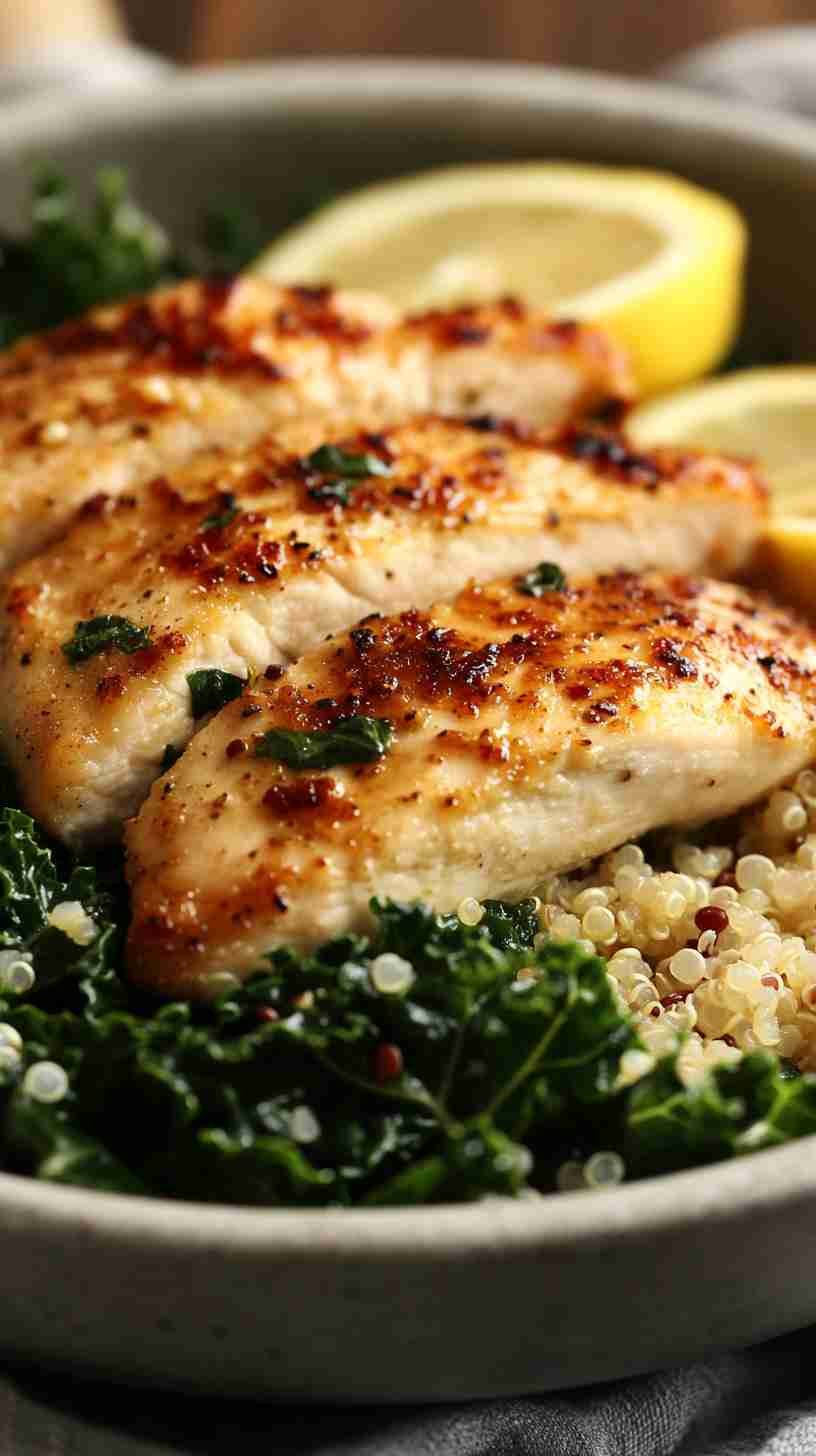Sautéed Kale and Quinoa with Lemon Garlic Chicken