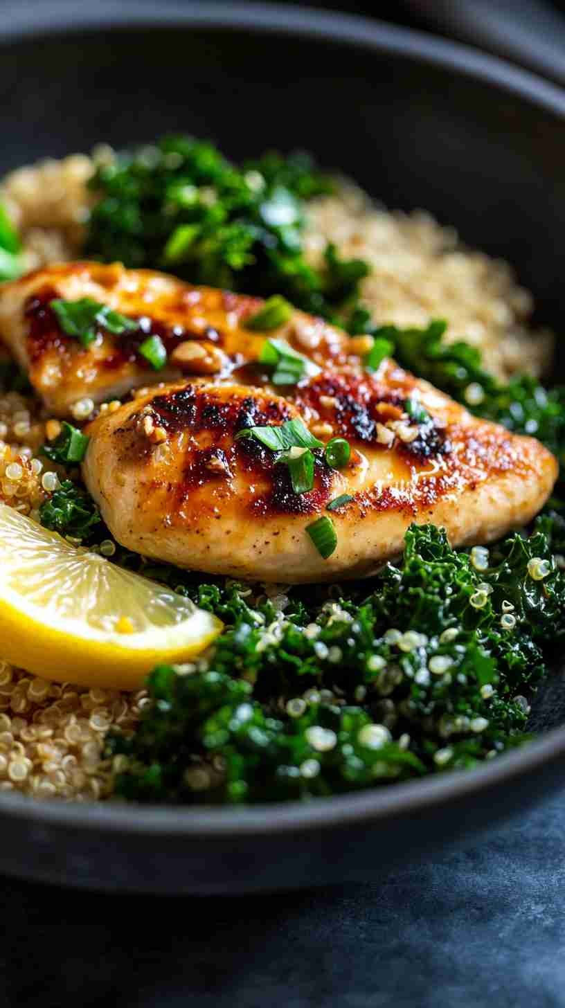 Sautéed Kale and Quinoa with Lemon Garlic Chicken
