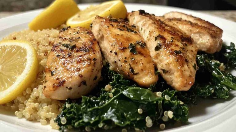 Sautéed Kale and Quinoa with Lemon Garlic Chicken