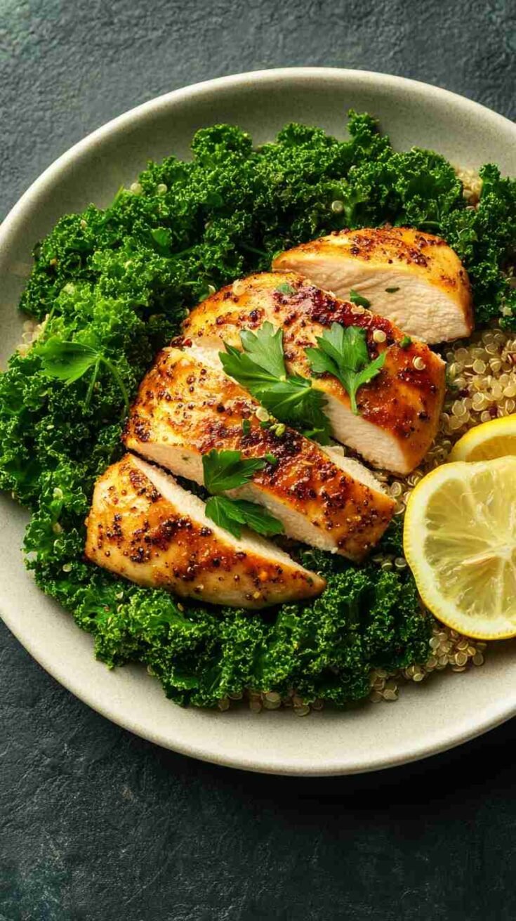 Sautéed Kale and Quinoa with Lemon Garlic Chicken