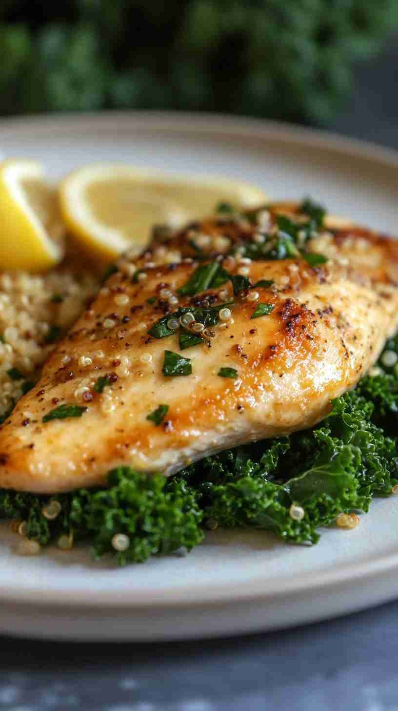 Sautéed Kale and Quinoa with Lemon Garlic Chicken