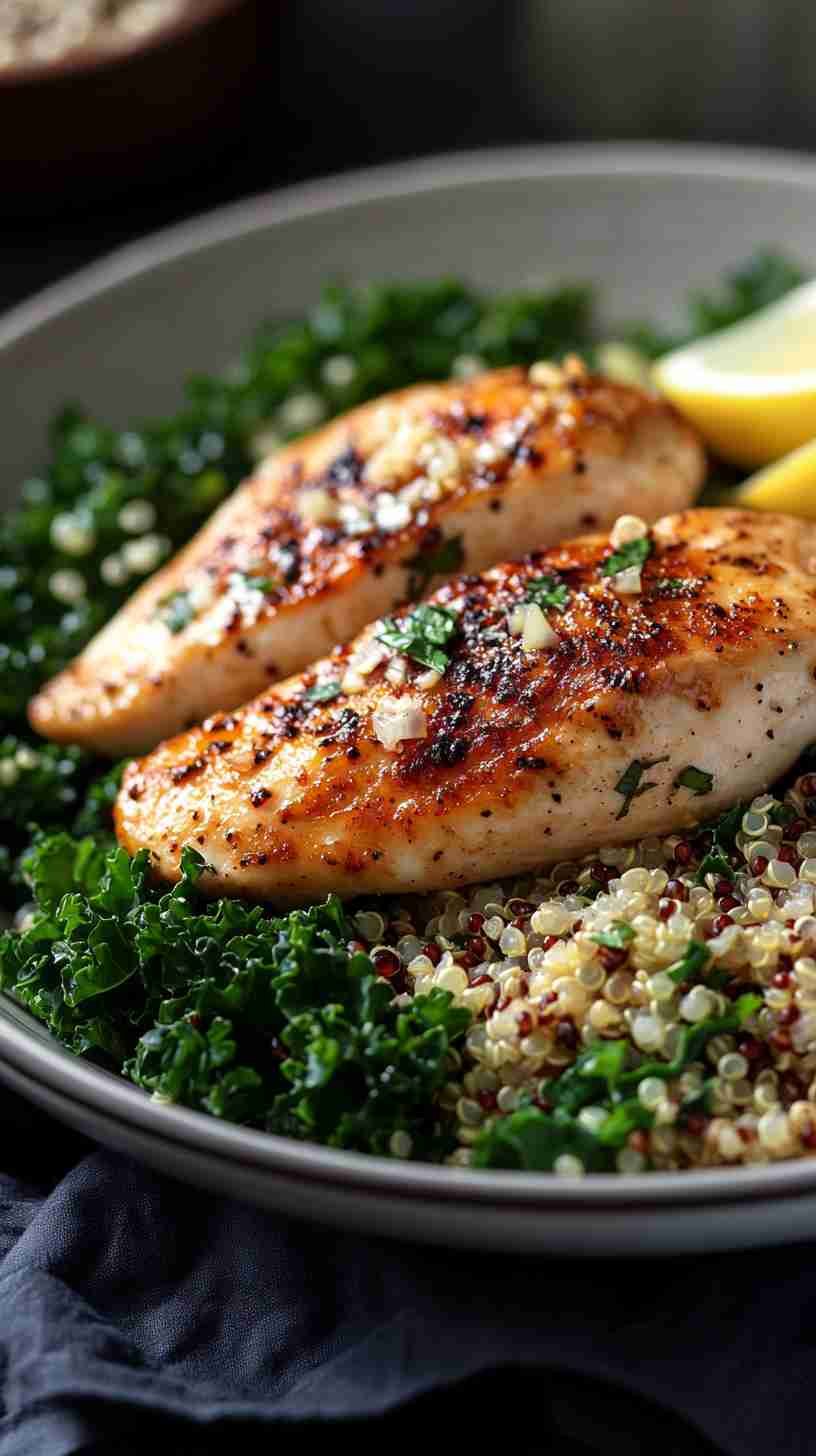 Sautéed Kale and Quinoa with Lemon Garlic Chicken