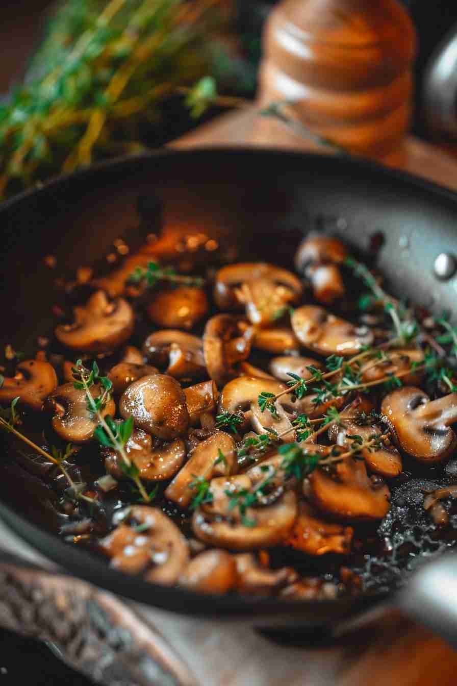 Simple Sautéed Cap Mushrooms with Fresh Thyme