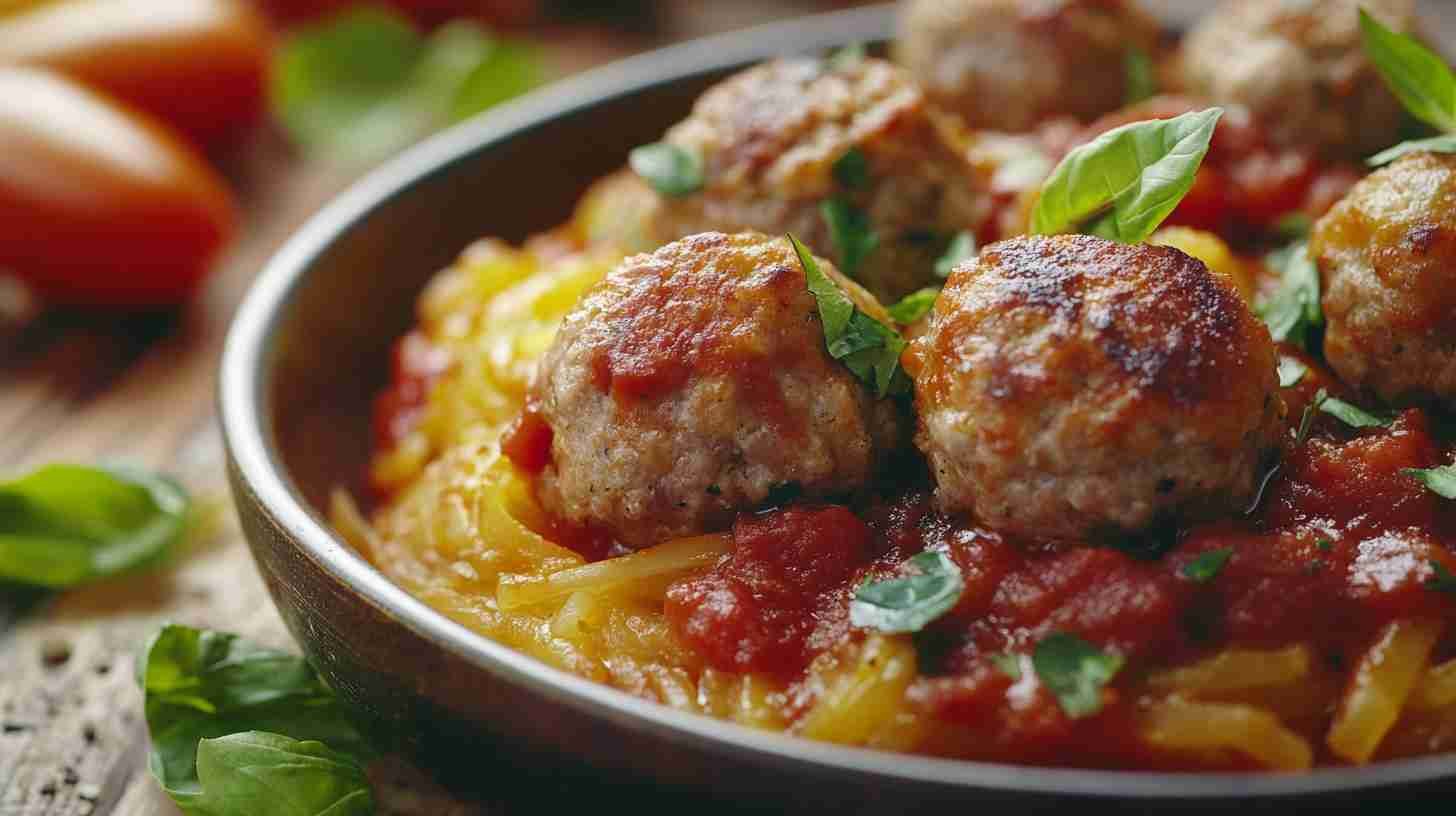 Spaghetti Squash with Turkey Meatballs and Tomato Sauce