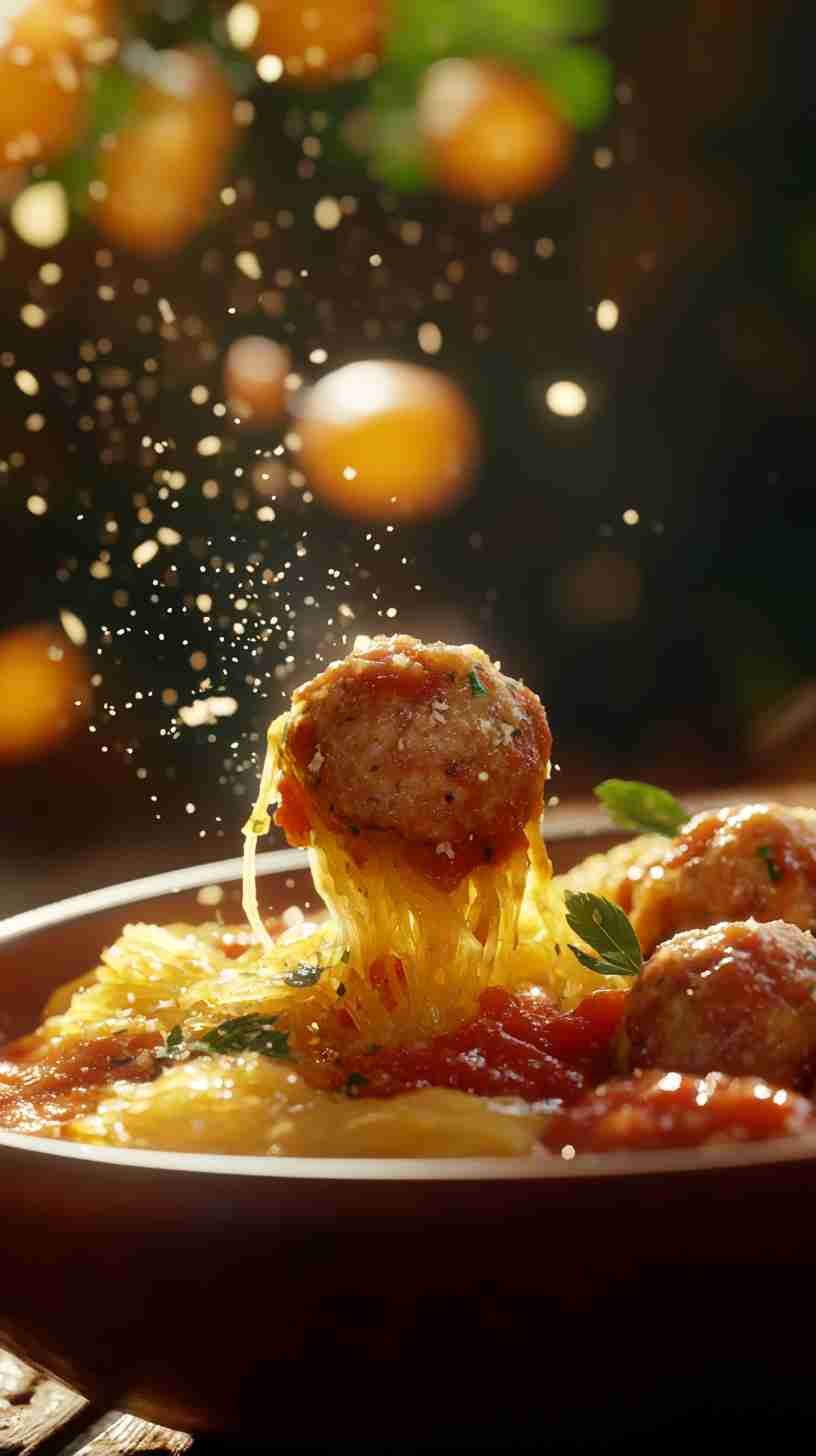 Spaghetti Squash with Turkey Meatballs and Tomato Sauce
