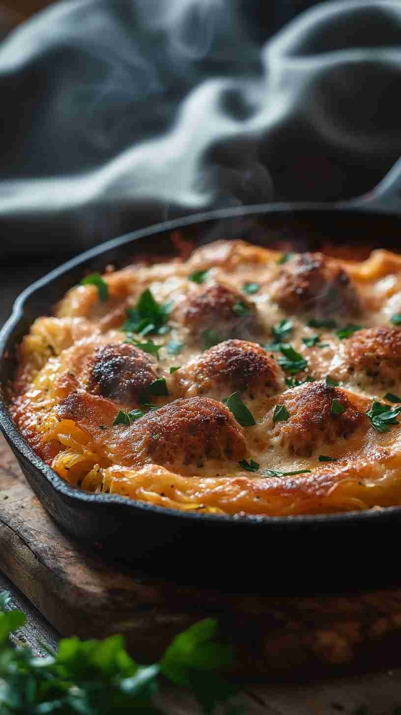 Spaghetti Squash with Turkey Meatballs and Tomato Sauce
