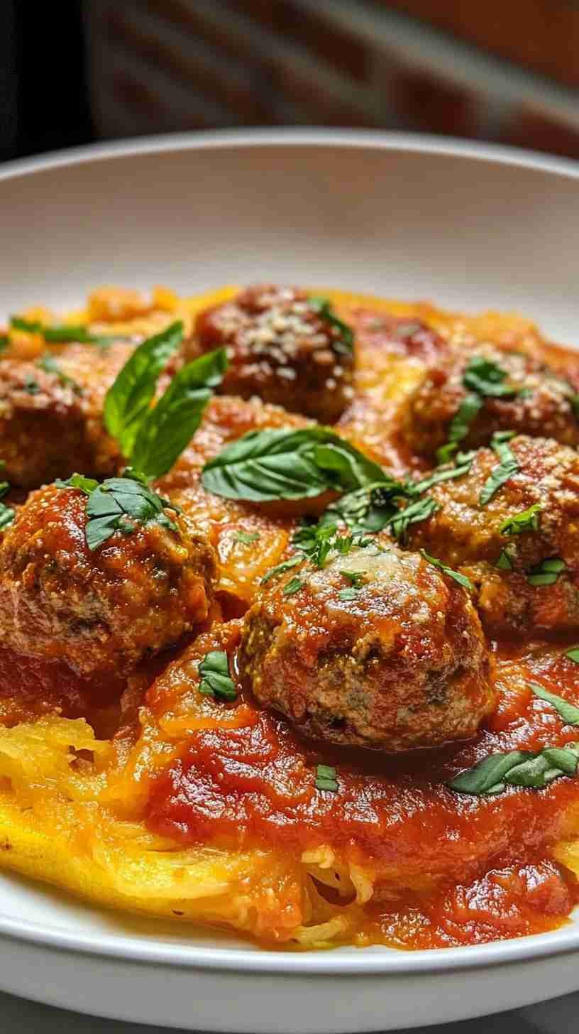 Spaghetti Squash with Turkey Meatballs and Tomato Sauce