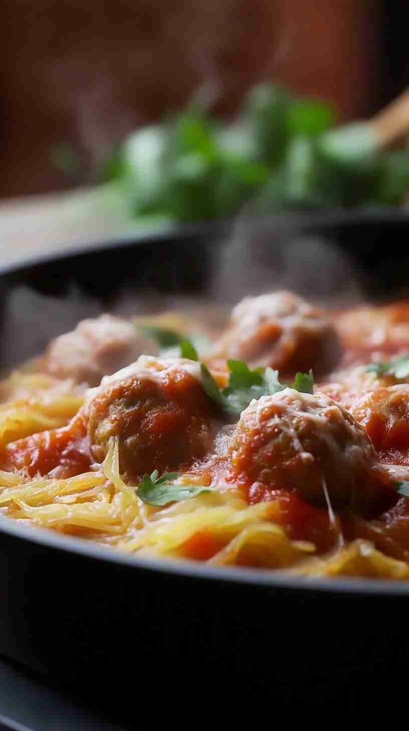 Spaghetti Squash with Turkey Meatballs and Tomato Sauce