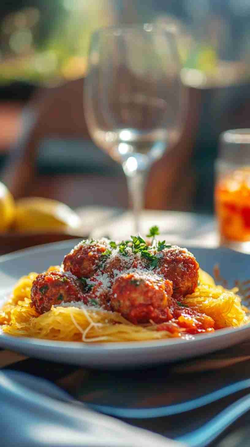 Spaghetti Squash with Turkey Meatballs and Tomato Sauce