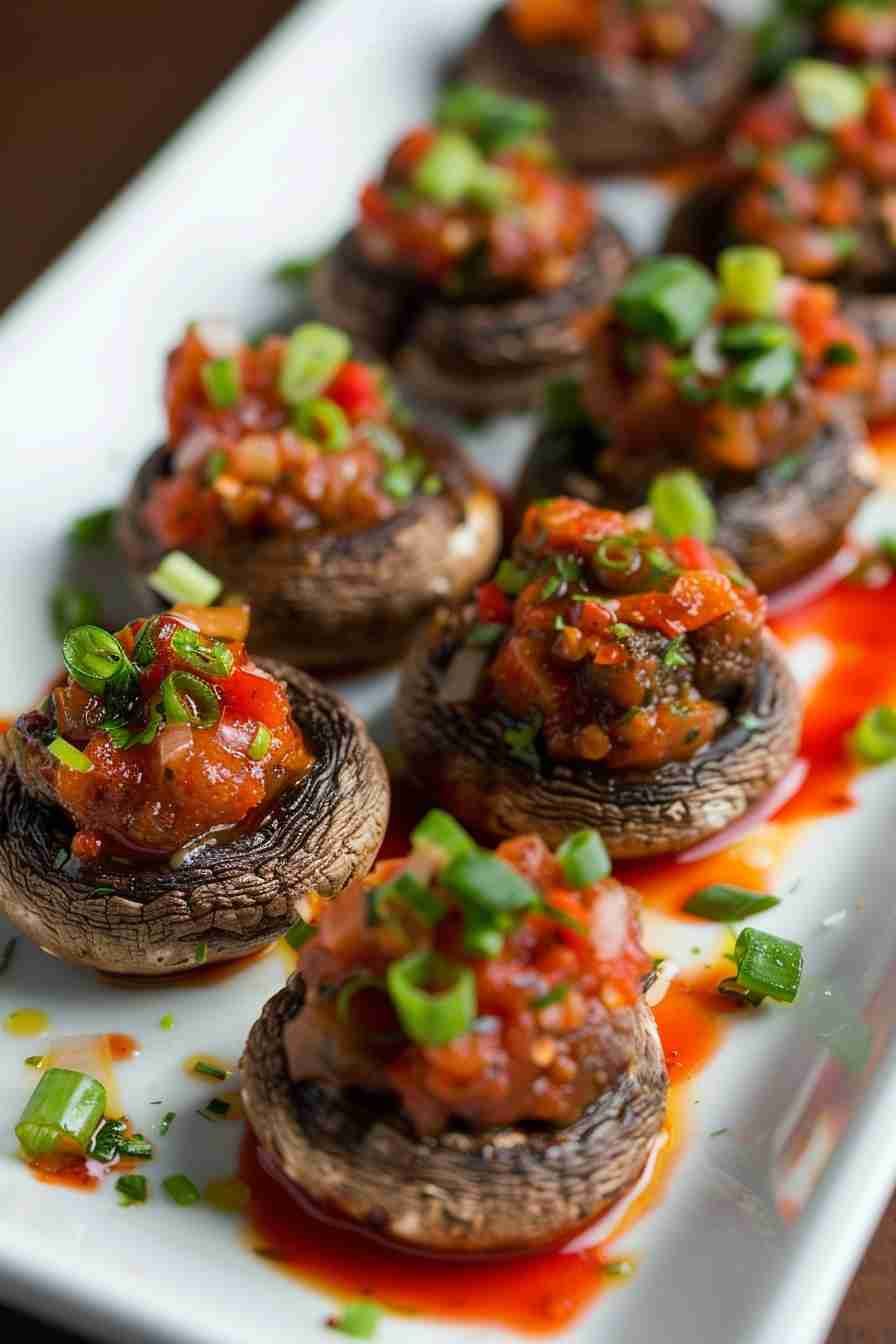 Spicy Stuffed Cap Mushrooms with Salsa