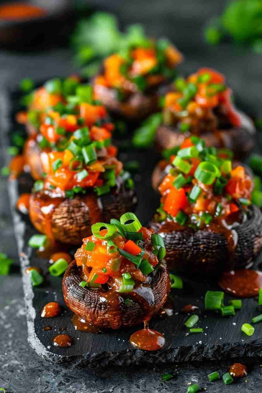 Spicy Stuffed Cap Mushrooms with Salsa