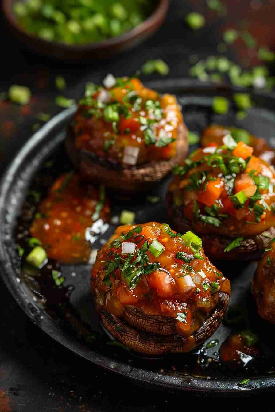 Spicy Stuffed Cap Mushrooms with Salsa
