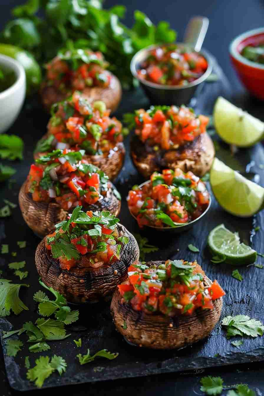 Spicy Stuffed Cap Mushrooms with Salsa