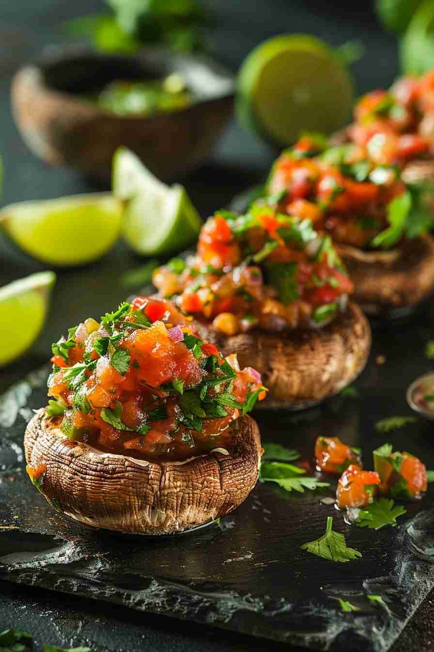 Spicy Stuffed Cap Mushrooms with Salsa