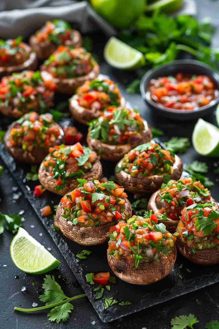Spicy Stuffed Cap Mushrooms with Salsa