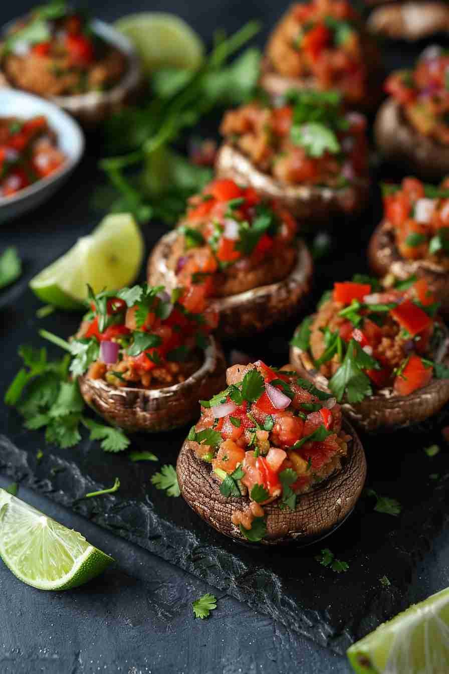 Spicy Stuffed Cap Mushrooms with Salsa