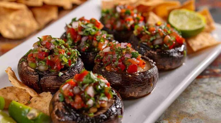 Spicy Stuffed Cap Mushrooms with Salsa