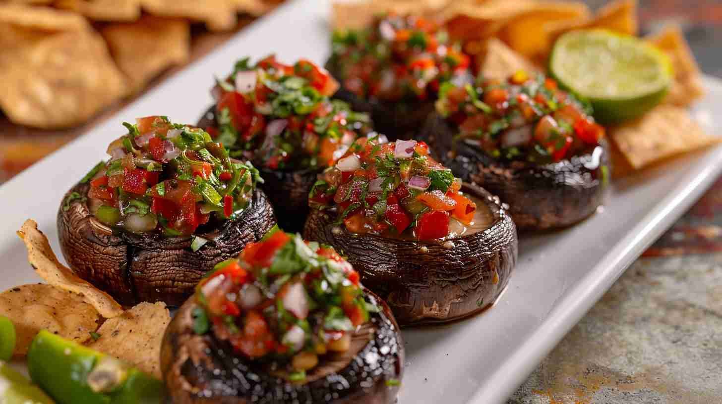 Spicy Stuffed Cap Mushrooms with Salsa