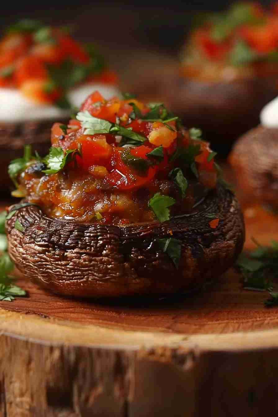 Spicy Stuffed Cap Mushrooms with Salsa