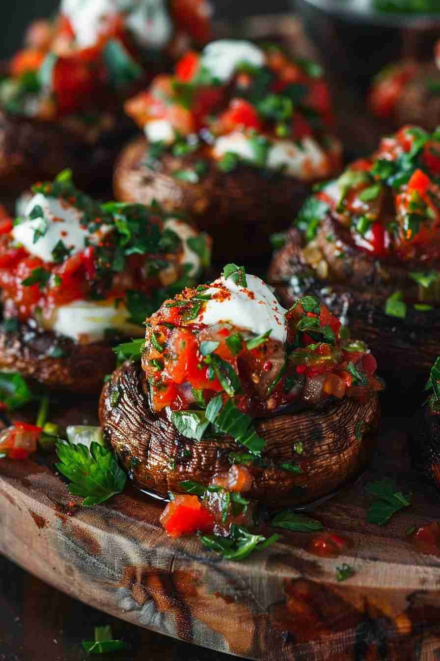 Spicy Stuffed Cap Mushrooms with Salsa