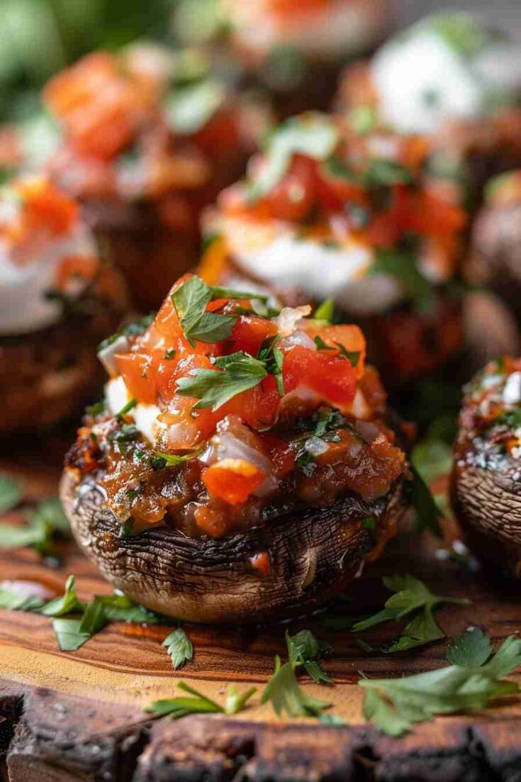 Spicy Stuffed Cap Mushrooms with Salsa