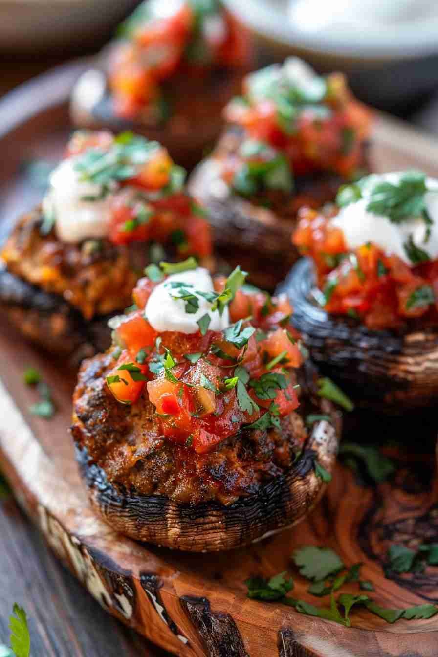 Spicy Stuffed Cap Mushrooms with Salsa