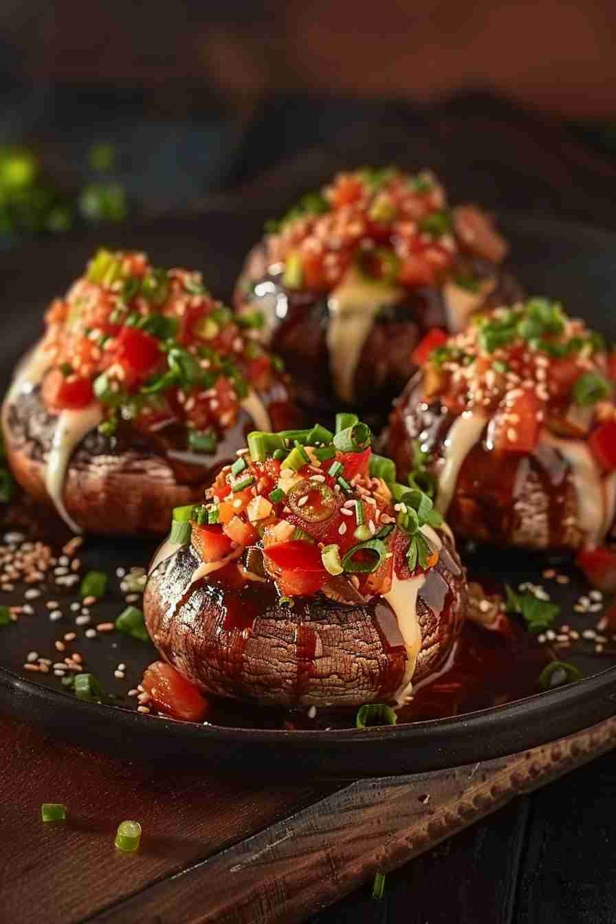 Spicy Stuffed Cap Mushrooms with Salsa
