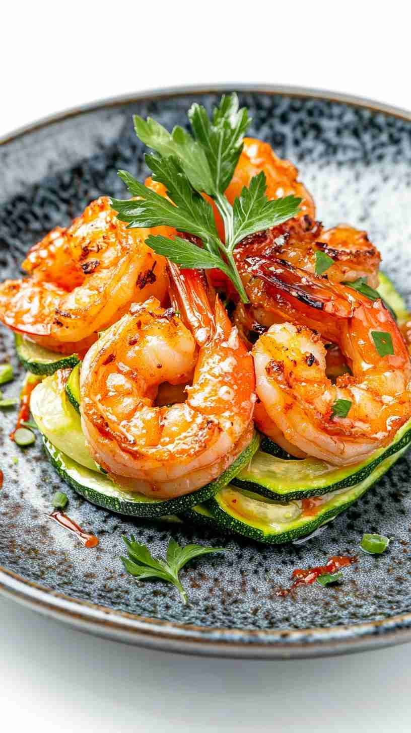 Spicy Zucchini Noodles with Grilled Shrimp
