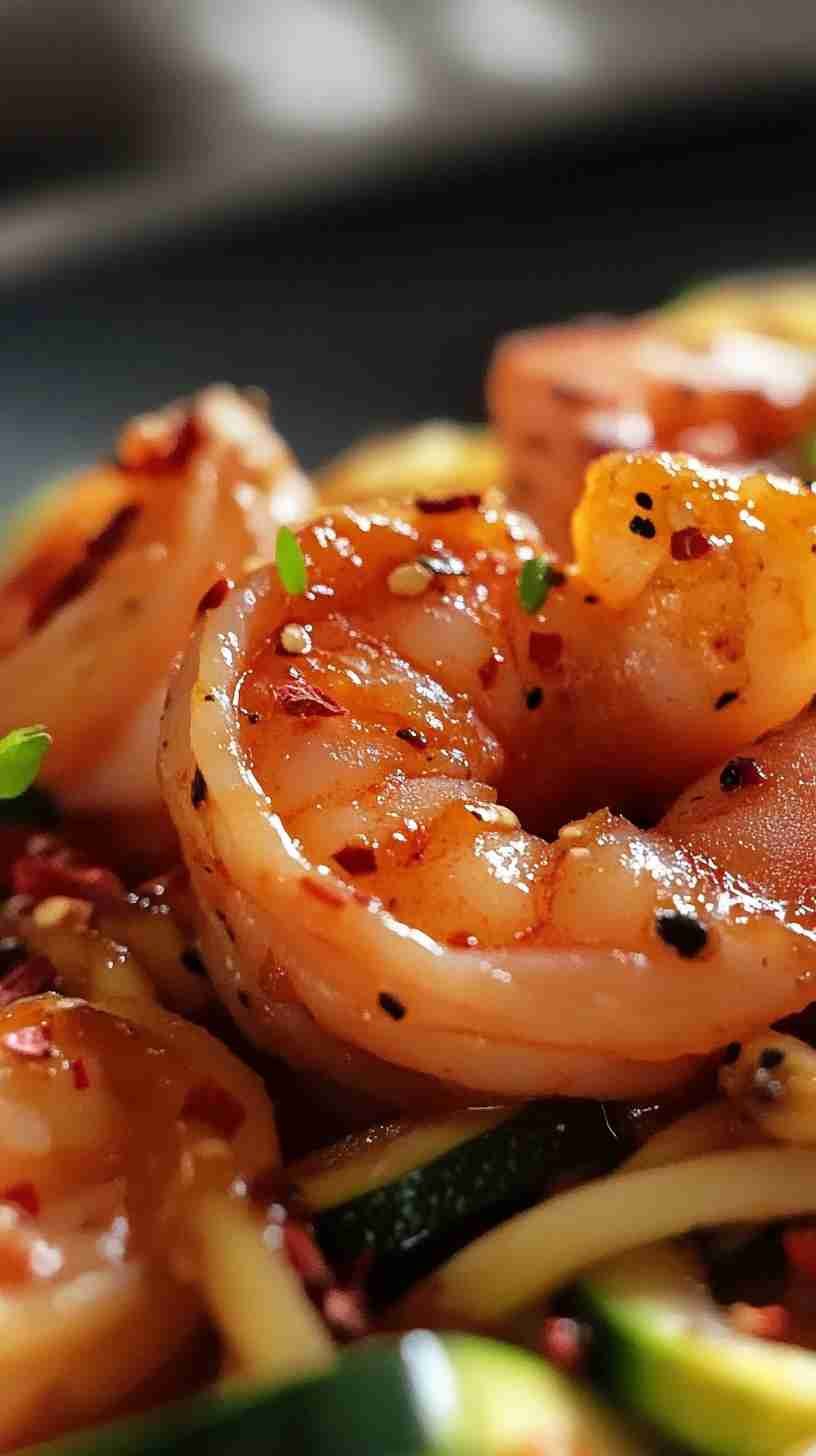Spicy Zucchini Noodles with Grilled Shrimp