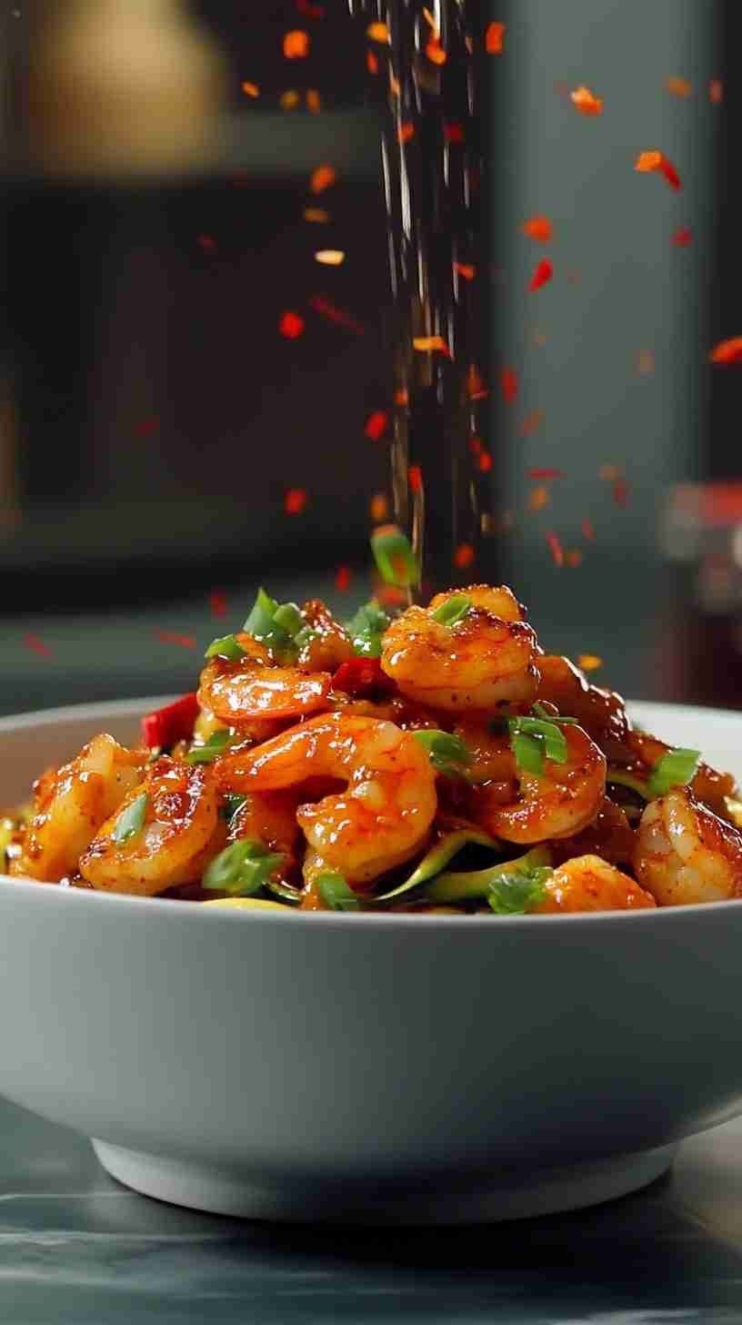 Spicy Zucchini Noodles with Grilled Shrimp