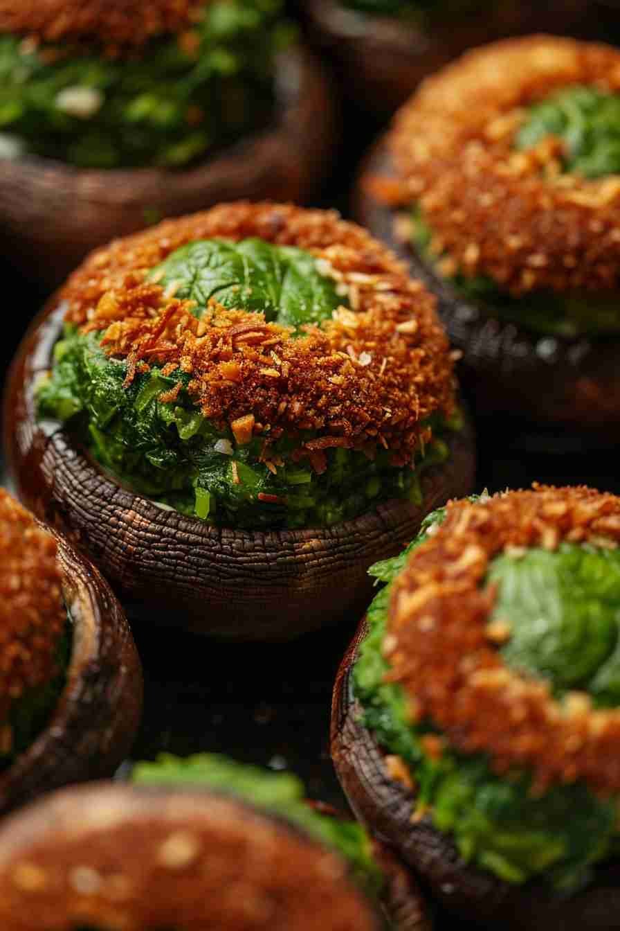 Vegan Stuffed Mushrooms with Spinach & Cashews