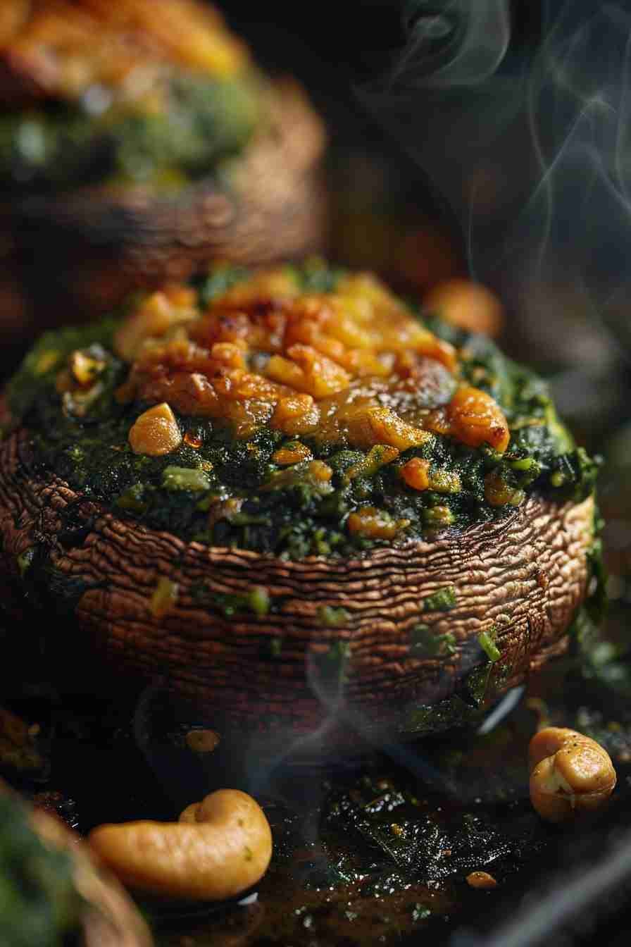 Vegan Stuffed Mushrooms with Spinach & Cashews
