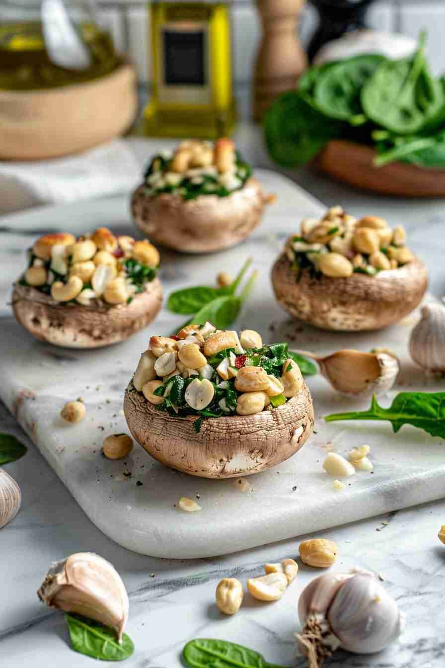 Vegan Stuffed Mushrooms with Spinach & Cashews