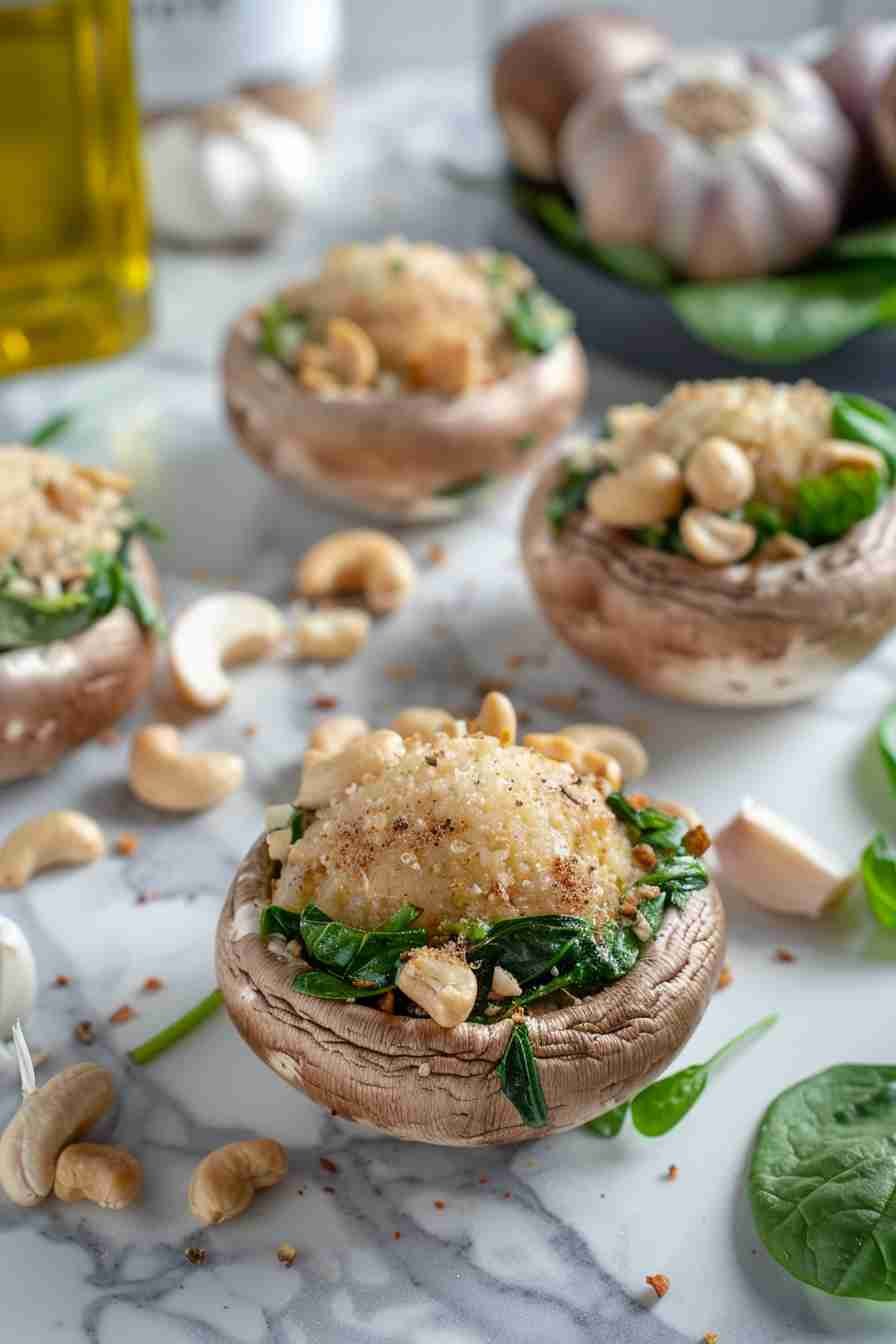Vegan Stuffed Mushrooms with Spinach & Cashews