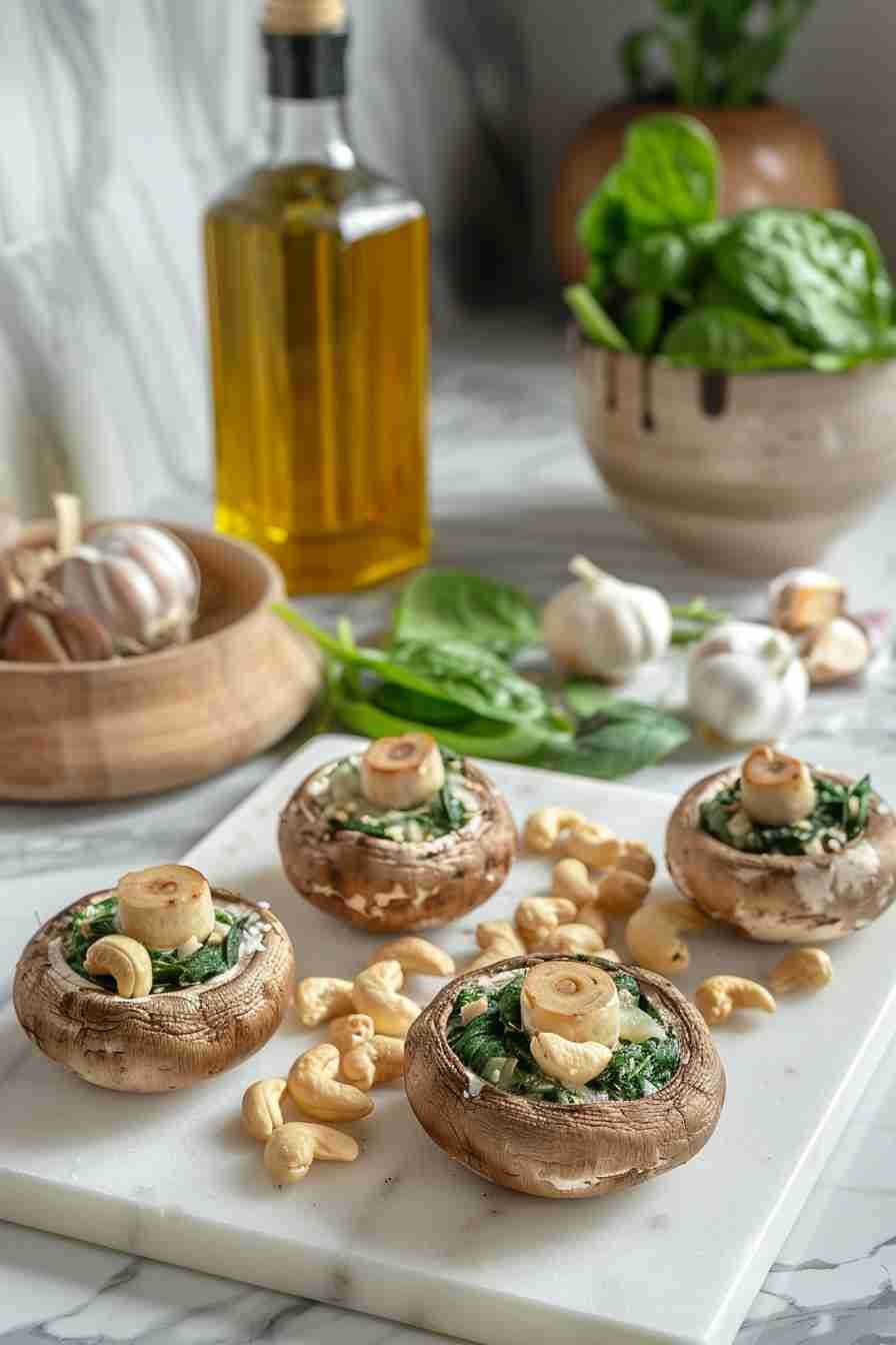 Vegan Stuffed Mushrooms with Spinach & Cashews