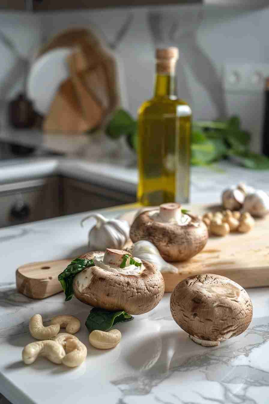 Vegan Stuffed Mushrooms with Spinach & Cashews