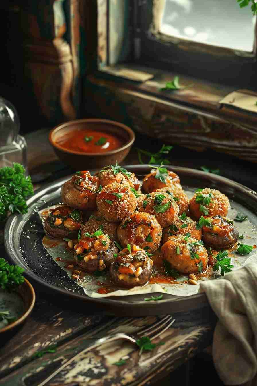 Vegan Stuffed Mushrooms with Spinach & Cashews