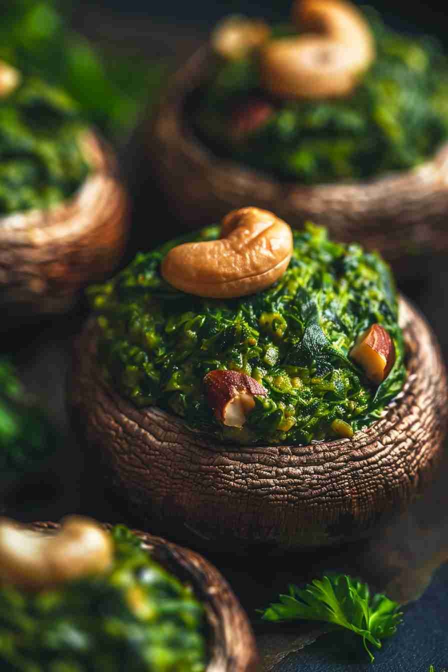 Vegan Stuffed Mushrooms with Spinach & Cashews