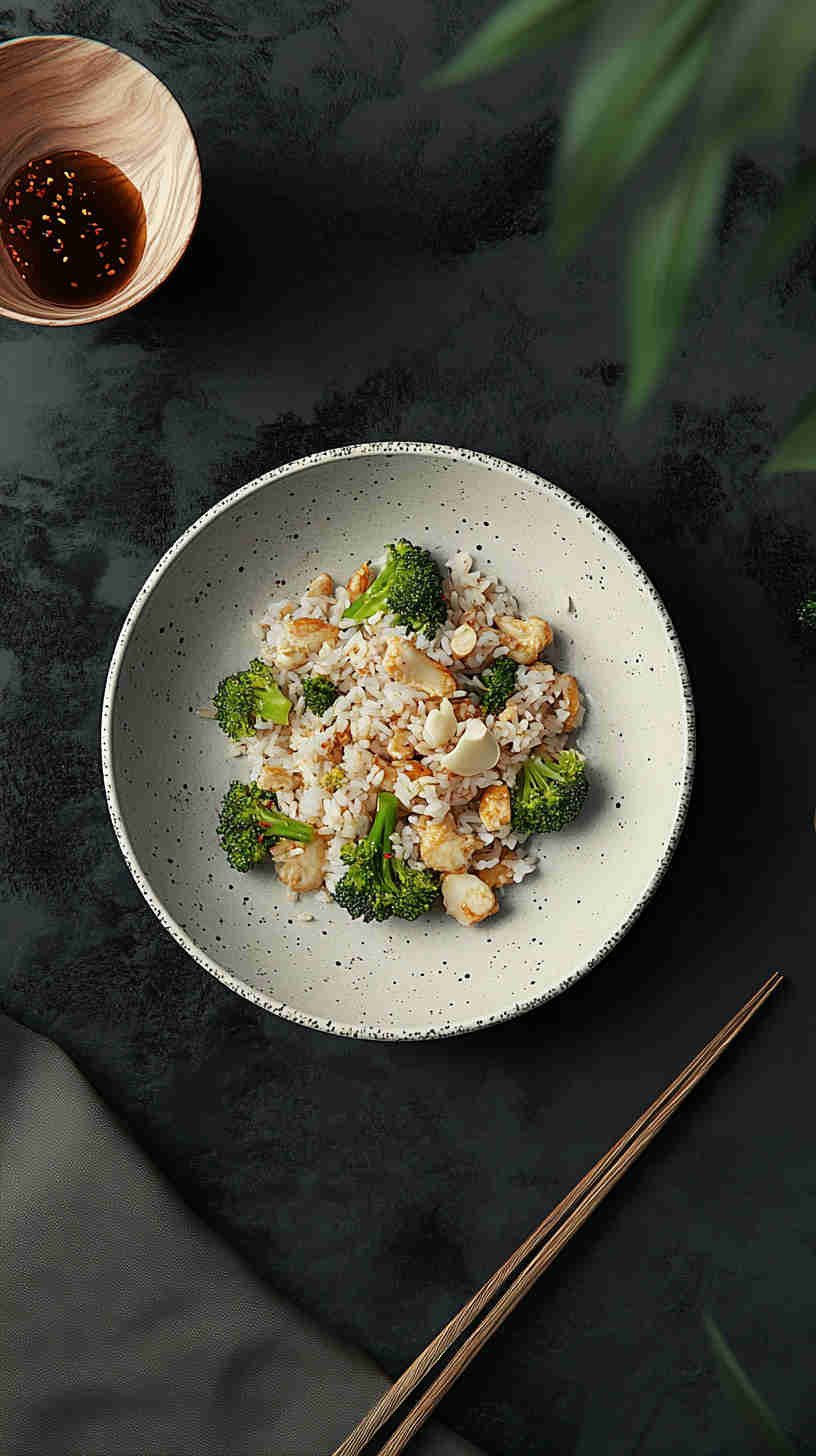 Garlic and Ginger Fried Rice with Broccoli