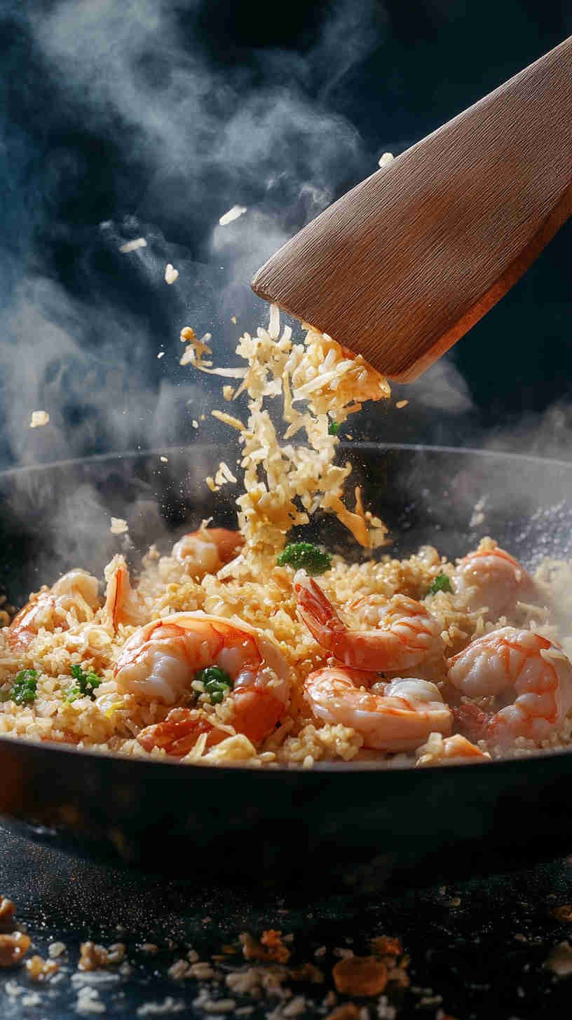 Prawn and Egg Fried Rice with Peas