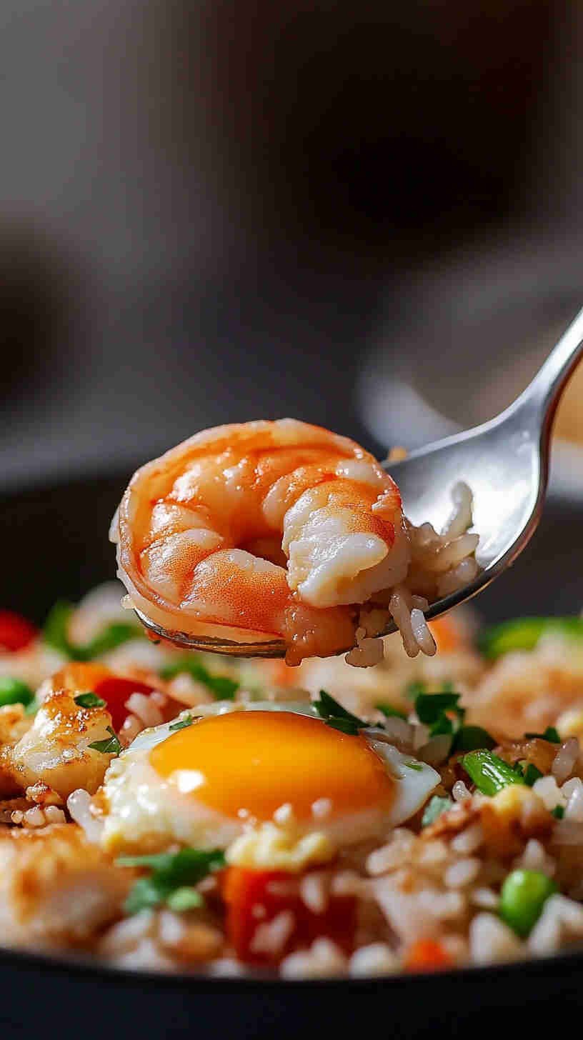 Prawn and Egg Fried Rice with Peas