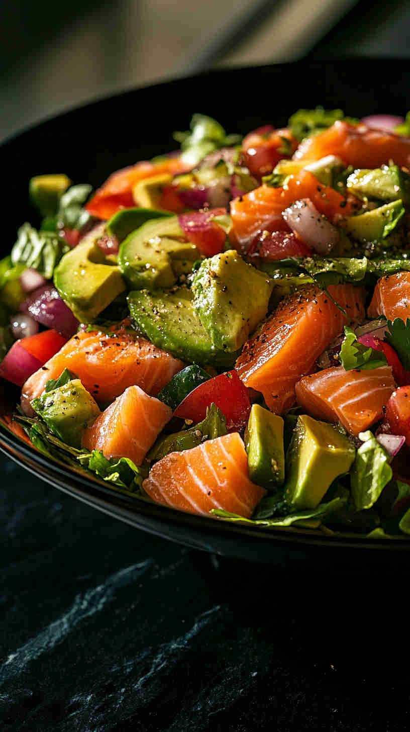 Fueling Salad with Grilled Salmon and Avocado